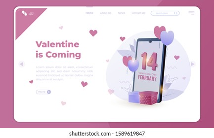 Flat design of Valentine's day is coming on landing page template