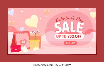 Flat design Valentine's day horizontal sale banner and template.