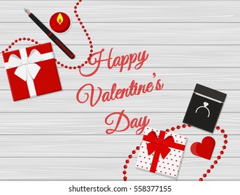 Flat Design of Valentine's Day Romantic Composition. Vector Illustration.
