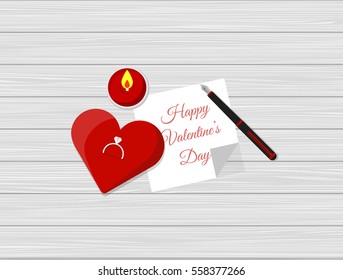 Flat Design of Valentine's Day Romantic Composition. Vector Illustration.