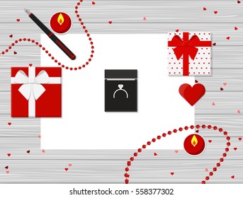 Flat Design of Valentine's Day Romantic Composition. Vector Illustration.