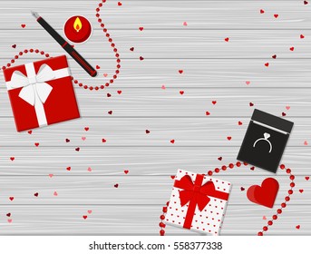 Flat Design of Valentine's Day Romantic Composition. Vector Illustration.