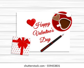 Flat Design of Valentine's Day Romantic Composition. Vector Illustration.