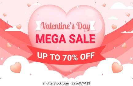 Flat design valentine's day sale background with hearts.