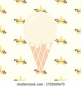 Flat design of vanilla ice cream vector islated on vanilla flower background