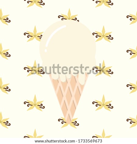 Flat design of vanilla ice cream vector islated on vanilla flower background
