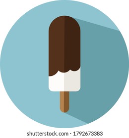 Flat design vanilla ice lolly with chocolate sauce. Vector illustration
