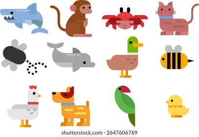 flat design of various animals that we know