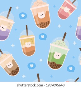 Flat design of various iced pearl boba or bubble milk tea background vector stock design