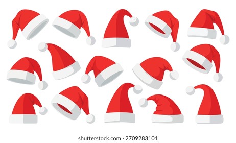 Flat Design Various Santa Claus Hats Group Illustration Winter Seasonal