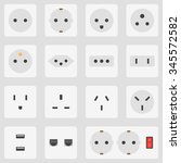 Flat design various white electrical outlet power socket types, icon set