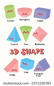 flat design vector 3d shape geometri cute colorful illustration set