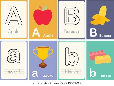 flat design vector abc alphabet cute flashcard english indonesian illustration collection set