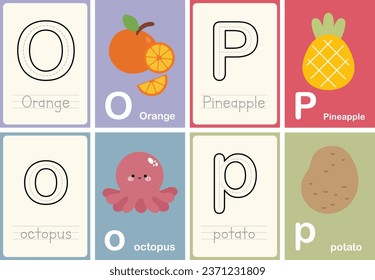 flat design vector abc alphabet cute flashcard english indonesian illustration collection set