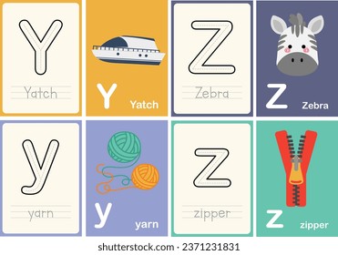 flat design vector abc alphabet cute flashcard english indonesian illustration collection set