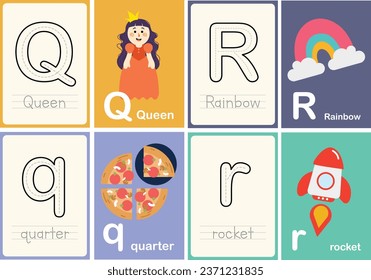 flat design vector abc alphabet cute flashcard english indonesian illustration collection set