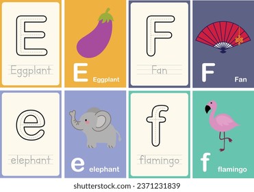 flat design vector abc alphabet cute flashcard english indonesian illustration collection set