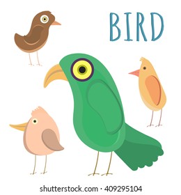 Flat design vector abstract birds set. Flat zoo cartoon collection.