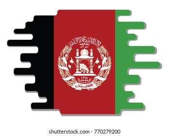 Flat design vector abstract dynamic rounded shape with flag of Afghanistan on it with grey shadow,blot,smudge on white background