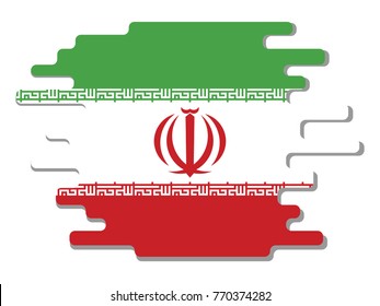 Flat design vector abstract dynamic rounded shape with flag of Iran on it with grey shadow,blot,smudge on white background
