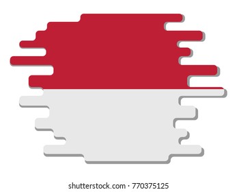 Flat design vector abstract dynamic rounded shape with flag of Indonesia on it with grey shadow,blot,smudge on white background