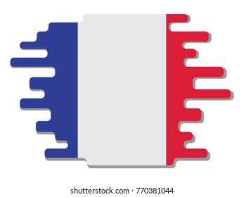 Flat design vector abstract dynamic rounded shape with flag of France on it with grey shadow,blot,smudge on white background