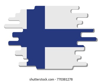 Flat design vector abstract dynamic rounded shape with flag of Finland on it with grey shadow,blot,smudge on white background