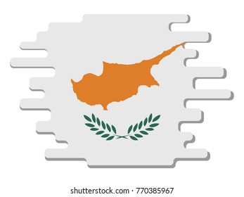 Flat design vector abstract dynamic rounded shape with flag of Cyprus on it with grey shadow,blot,smudge on white background