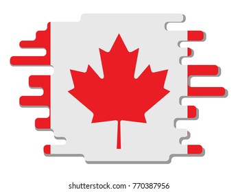 Flat design vector abstract dynamic rounded shape with flag of Canada on it with grey shadow,blot,smudge on white background