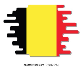 Flat design vector abstract dynamic rounded shape with flag of Belgium on it with grey shadow,blot,smudge on white background