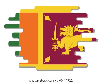 Flat design vector abstract dynamic rounded shape with flag of Sri Lanka on it with grey shadow,blot,smudge on white background