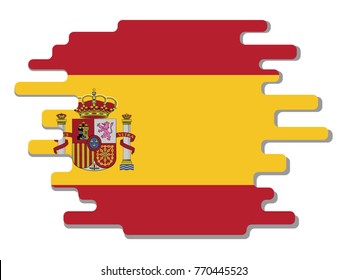 Flat design vector abstract dynamic rounded shape with flag of Spain on it with grey shadow,blot,smudge on white background