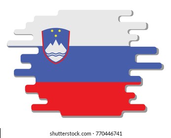 Flat design vector abstract dynamic rounded shape with flag of Slovenia on it with grey shadow,blot,smudge on white background