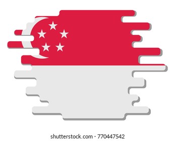 Flat design vector abstract dynamic rounded shape with flag of Singapore on it with grey shadow,blot,smudge on white background