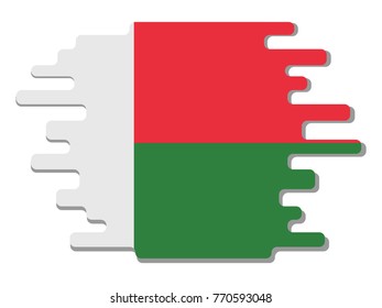 Flat design vector abstract dynamic rounded shape with flag of Madagascar on it with grey shadow,blot,smudge on white background