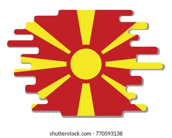 Flat design vector abstract dynamic rounded shape with flag of Macedonia on it with grey shadow,blot,smudge on white background