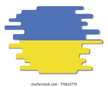 Flat design vector abstract dynamic rounded shape with flag of Ukraine on it with grey shadow,blot,smudge on white background