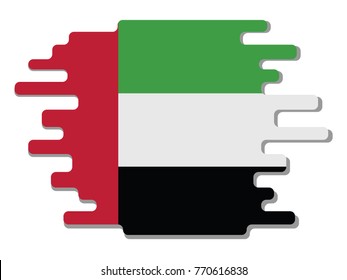 Flat design vector abstract dynamic rounded shape with flag of United Arab Emirates on it with grey shadow,blot,smudge on white background