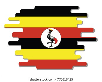 Flat design vector abstract dynamic rounded shape with flag of Uganda on it with grey shadow,blot,smudge on white background