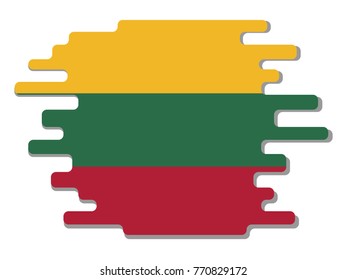Flat design vector abstract dynamic rounded shape with flag of Lithuania on it with grey shadow,blot,smudge on white background