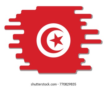 Flat design vector abstract dynamic rounded shape with flag of Tunisia on it with grey shadow,blot,smudge on white background