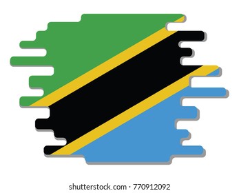 Flat design vector abstract dynamic rounded shape with flag of Tanzania on it with grey shadow,blot,smudge on white background