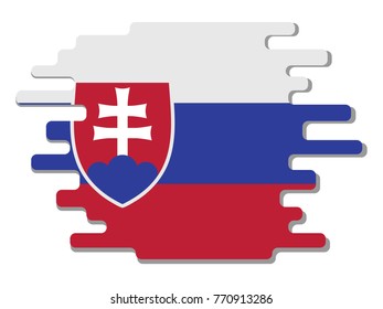 Flat design vector abstract dynamic rounded shape with flag of Slovakia on it with grey shadow,blot,smudge on white background