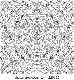 flat design vector abstract outline mandala adult coloring page printable