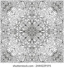 flat design vector abstract outline mandala adult coloring page printable