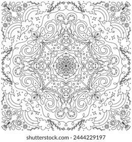 flat design vector abstract outline mandala adult coloring page printable