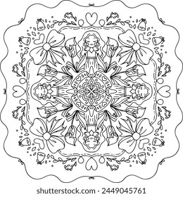 flat design vector abstract outline mandala adult coloring page printable