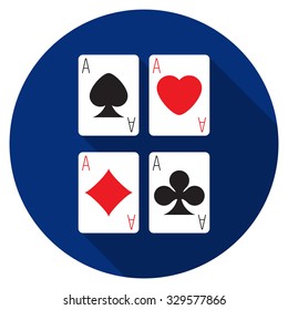 Flat design vector ace cards icon with long shadow, isolated