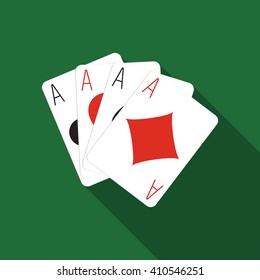 Flat design vector ace cards icon with long shadow.