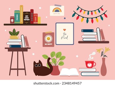 diseño plano vectorial estética de la palabra positiva cita de la pared decoración conjunto colección